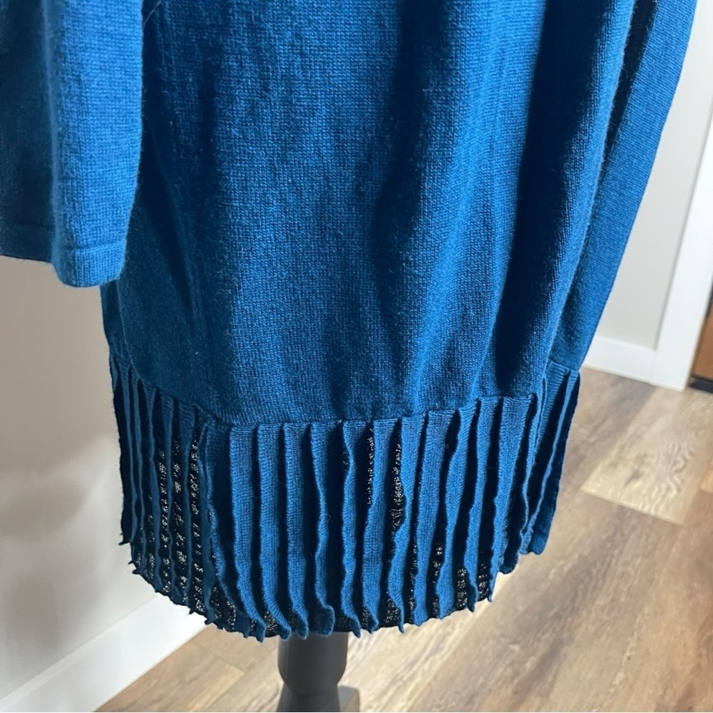 Chico's Long Lined Blue Pleated Open Front Cotton Blend Casual Cardigan Size 1 - Picture 4 of 8